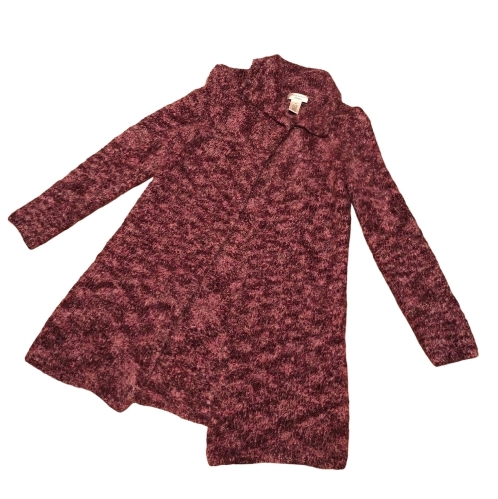 Laura Ashley Wool Open Long Sweater Petite Small Nubby Mohair Purple cardigan